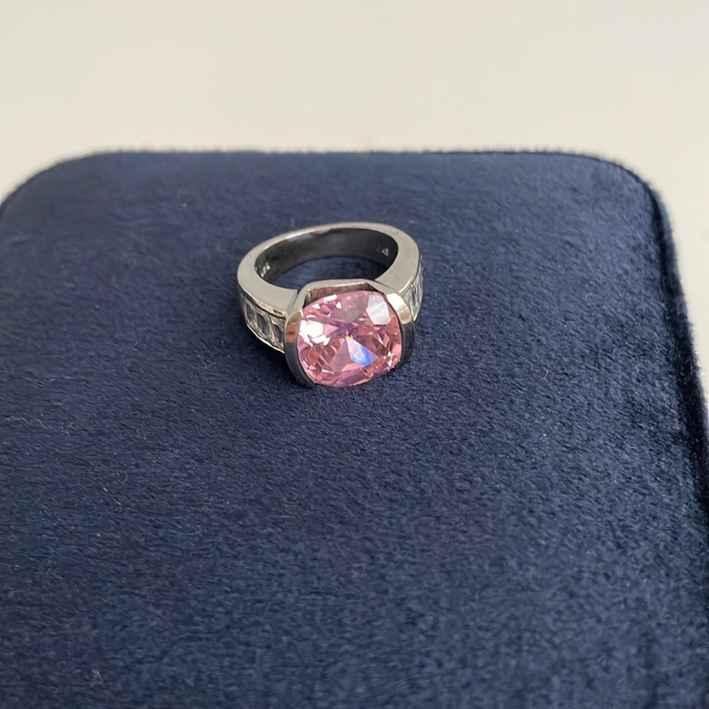 Sterling silver ring with pink and CZ stones